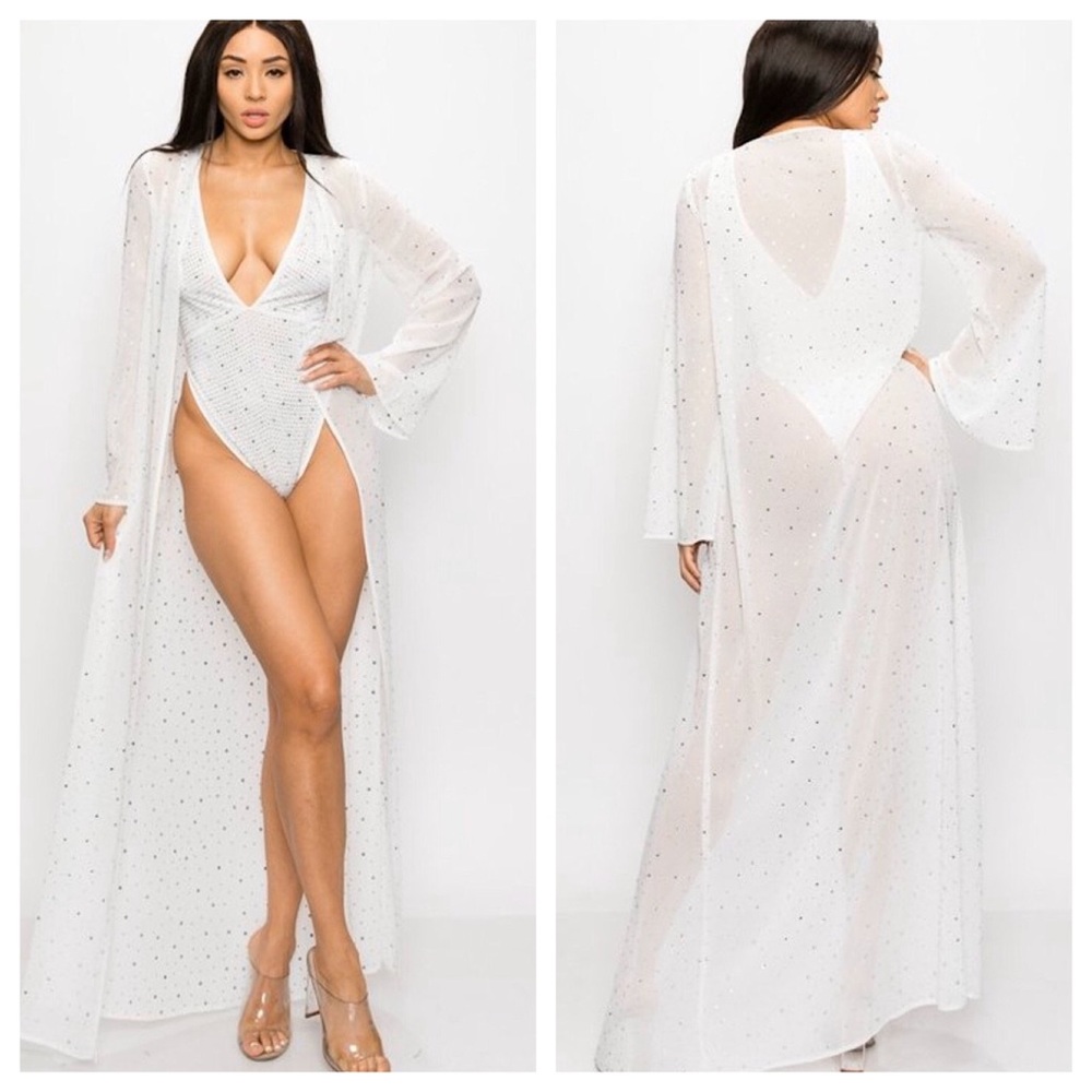 White Sparkle Rhinestone Bodysuit - Picture 2 of 4